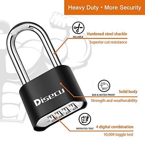 Disecu 1 Pack disecu Heavy Duty 4 Digit Combination Lock, 2.5 Inch Long Shackle Outdoor Waterproof Padlock for School Gym Locker, Storage Unit, Fence, Gate, Toolbox (Black) - Image 3
