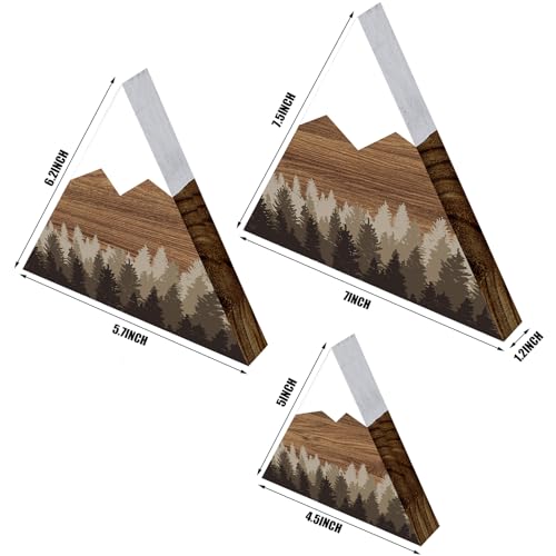 Maitys 3 Pcs 3 Size Mountain Shelf Decor Mountain Wooden Sign Farmhouse Wood Forest Sign Woodland Nursery Decor Travel Adventure Table Centerpiece for Home FarmhouseTaupe - Image 3