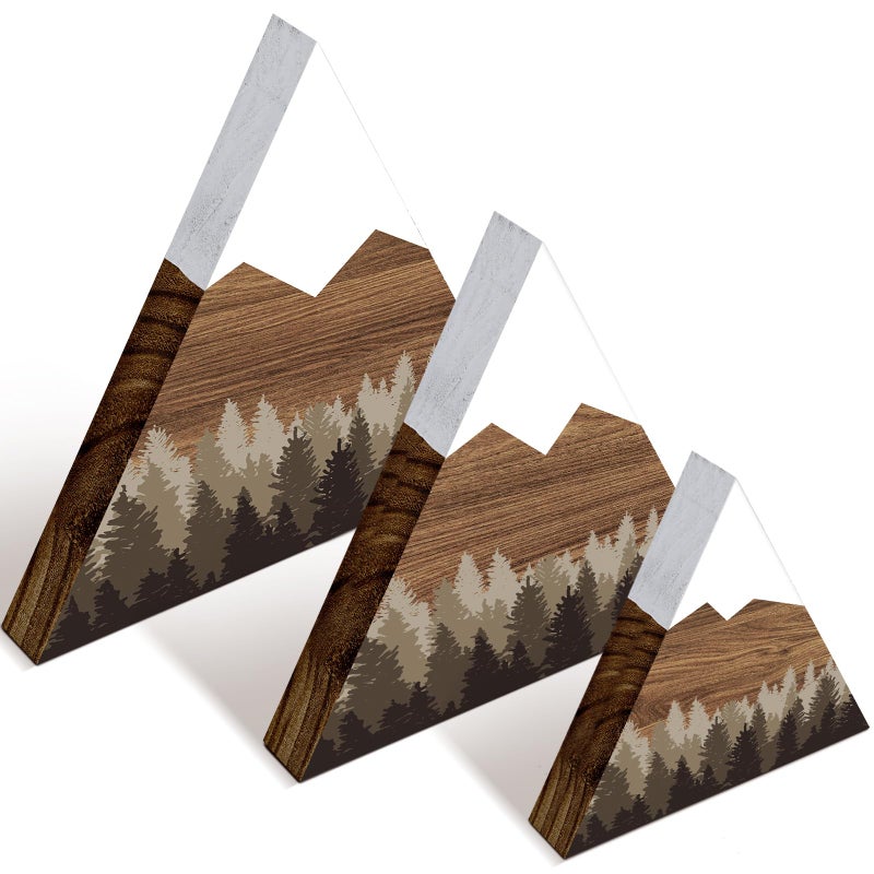 Maitys 3 Pcs 3 Size Mountain Shelf Decor Mountain Wooden Sign Farmhouse Wood Forest Sign Woodland Nursery Decor Travel Adventure Table Centerpiece for Home FarmhouseTaupe - Image 2