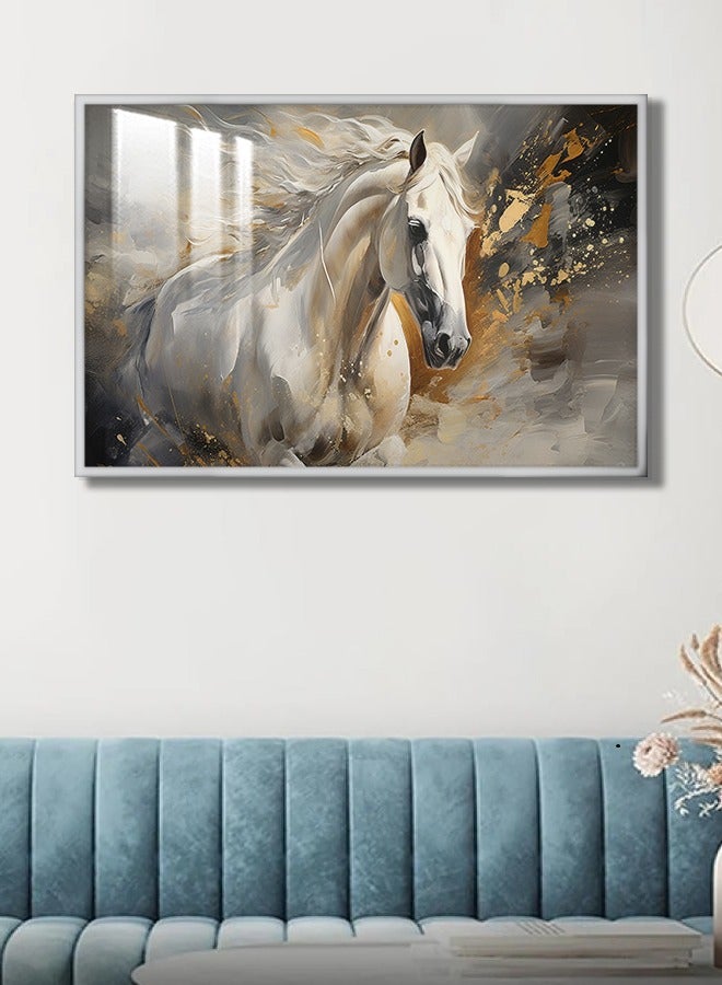 4gdran A luxurious wooden wall painting with a horse design, with a frame and a transparent acrylic layer  - Image 3