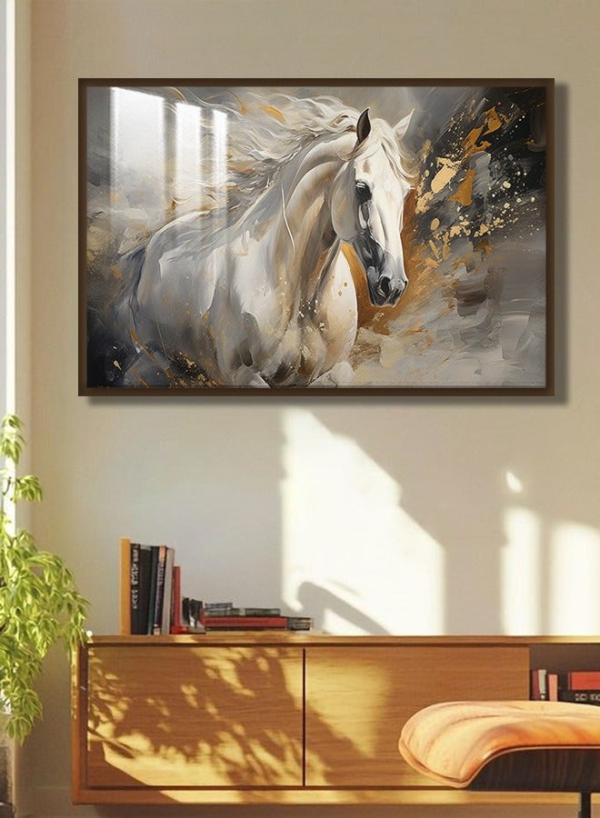 4gdran A luxurious wooden wall painting with a horse design, with a frame and a transparent acrylic layer  - Image 4