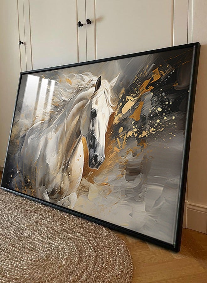 4gdran A luxurious wooden wall painting with a horse design, with a frame and a transparent acrylic layer  - Image 2
