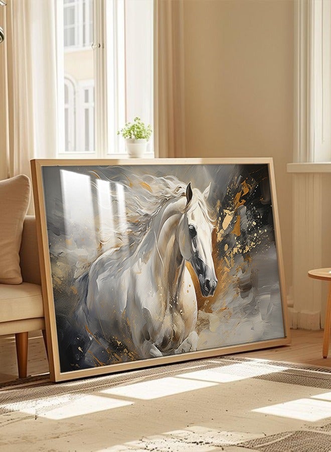4gdran A luxurious wooden wall painting with a horse design, with a frame and a transparent acrylic layer  - Image 5