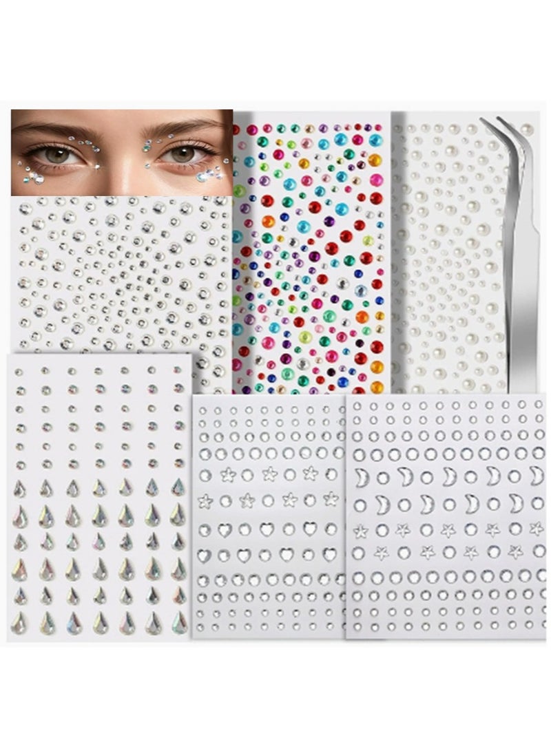 1400 Pcs Self Adhesive Facial Gemstones And Pearls, Suitable For Makeup, Holiday Jewelry, Hair Gemstones, Rhinestone Stickers, Suitable For Facial, Eye, Cosmetic, Nail, Craft Diamond Sticker Sets, Multi-Color - Image 1