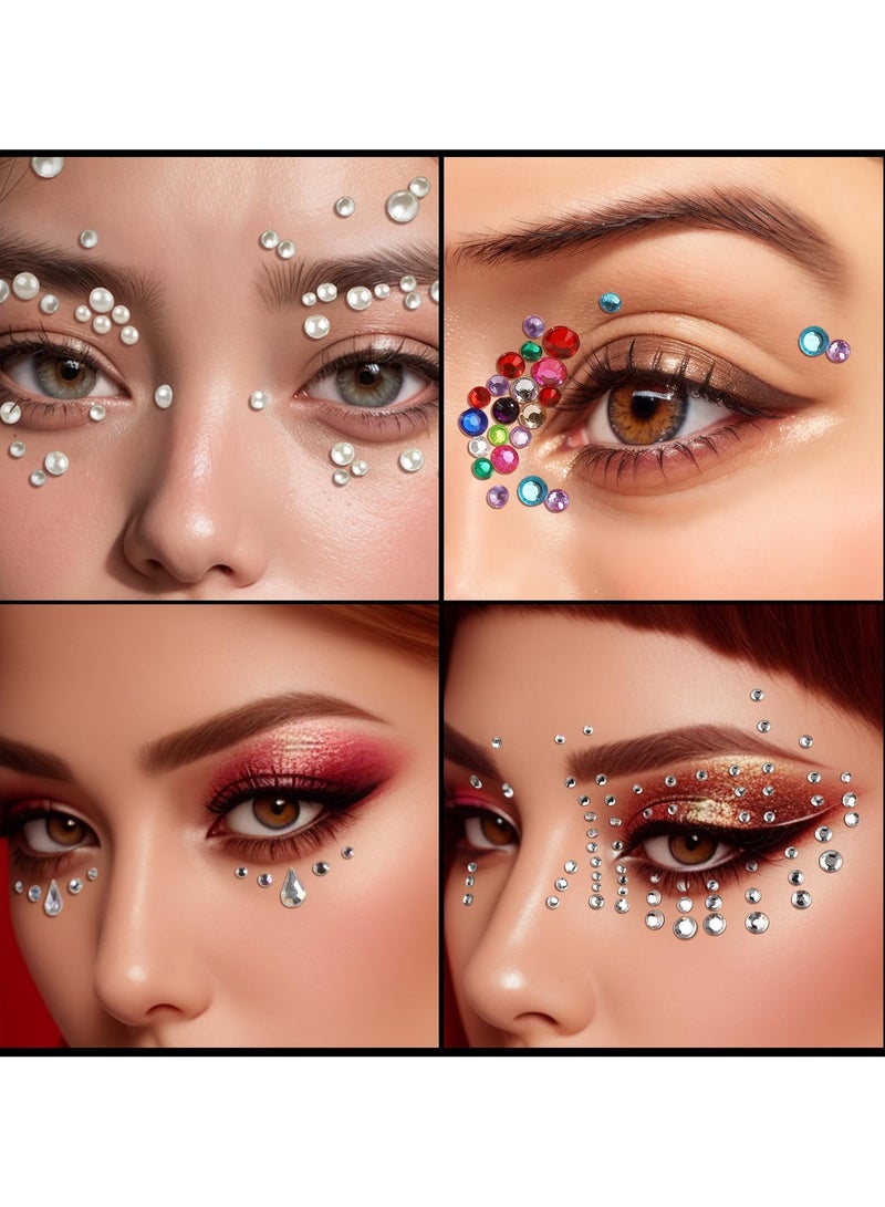 1400 Pcs Self Adhesive Facial Gemstones And Pearls, Suitable For Makeup, Holiday Jewelry, Hair Gemstones, Rhinestone Stickers, Suitable For Facial, Eye, Cosmetic, Nail, Craft Diamond Sticker Sets, Multi-Color - Image 2