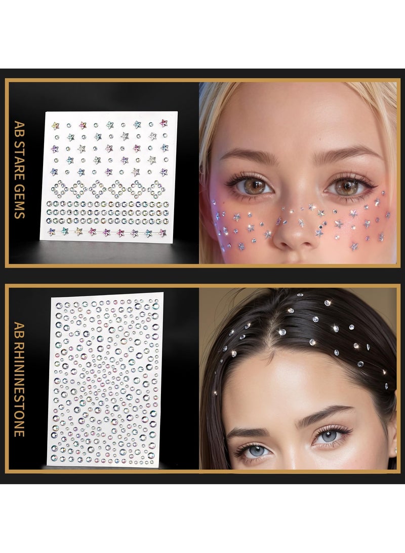 1400 Pcs Self Adhesive Facial Gemstones And Pearls, Suitable For Makeup, Holiday Jewelry, Hair Gemstones, Rhinestone Stickers, Suitable For Facial, Eye, Cosmetic, Nail, Craft Diamond Sticker Sets, Multi-Color - Image 4