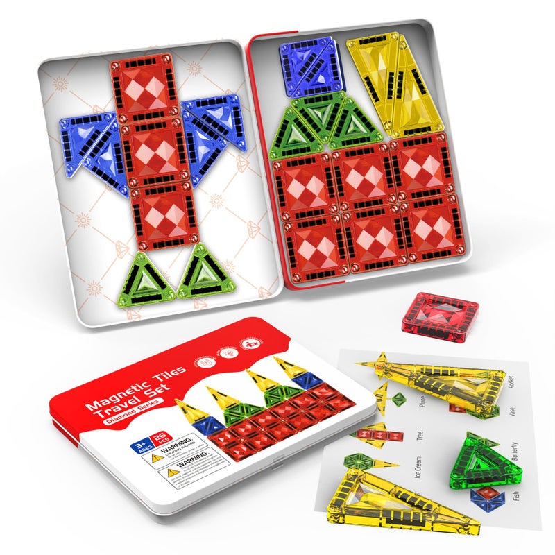 Zupooko Mini Magnetic Tiles for Kids Ages 3-8, Travel Magnetic Building Blocks with Metal Storage Box, STEM Educational Toys, Montessori Sensory Learning Toys for Toddlers, Gift for Boys & Girls - Image 1