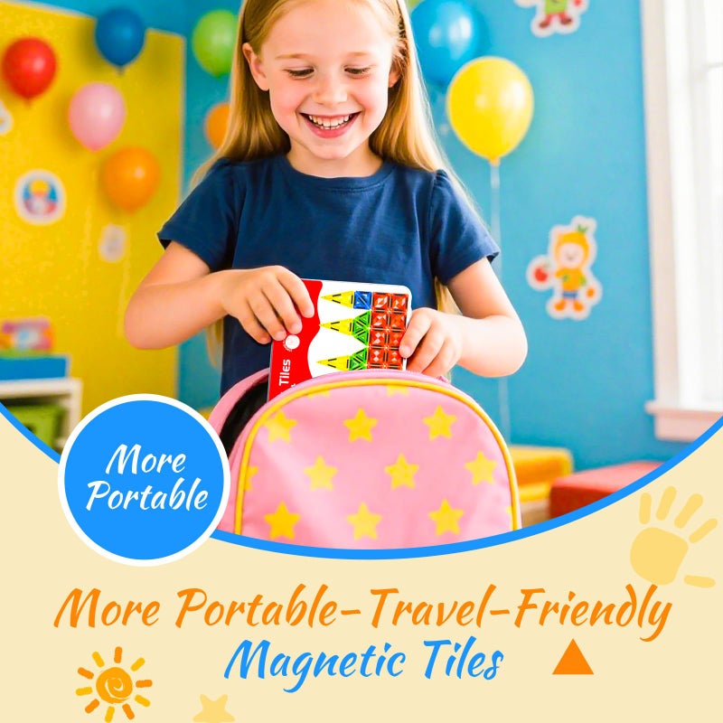 Zupooko Mini Magnetic Tiles for Kids Ages 3-8, Travel Magnetic Building Blocks with Metal Storage Box, STEM Educational Toys, Montessori Sensory Learning Toys for Toddlers, Gift for Boys & Girls - Image 3
