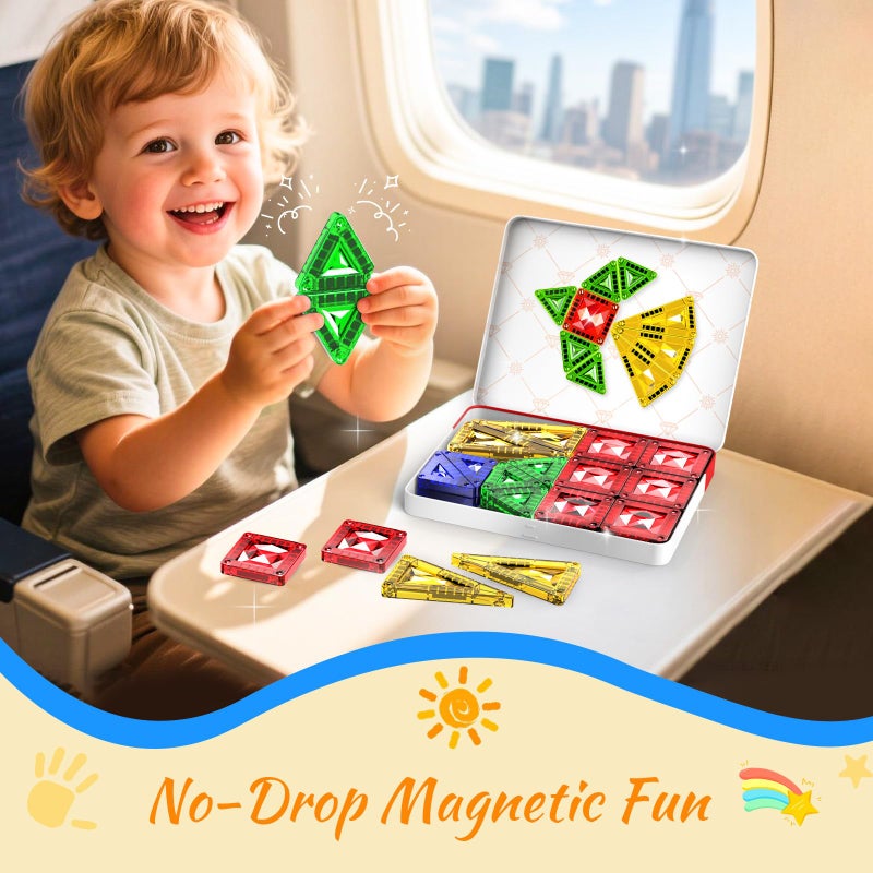 Zupooko Mini Magnetic Tiles for Kids Ages 3-8, Travel Magnetic Building Blocks with Metal Storage Box, STEM Educational Toys, Montessori Sensory Learning Toys for Toddlers, Gift for Boys & Girls - Image 2