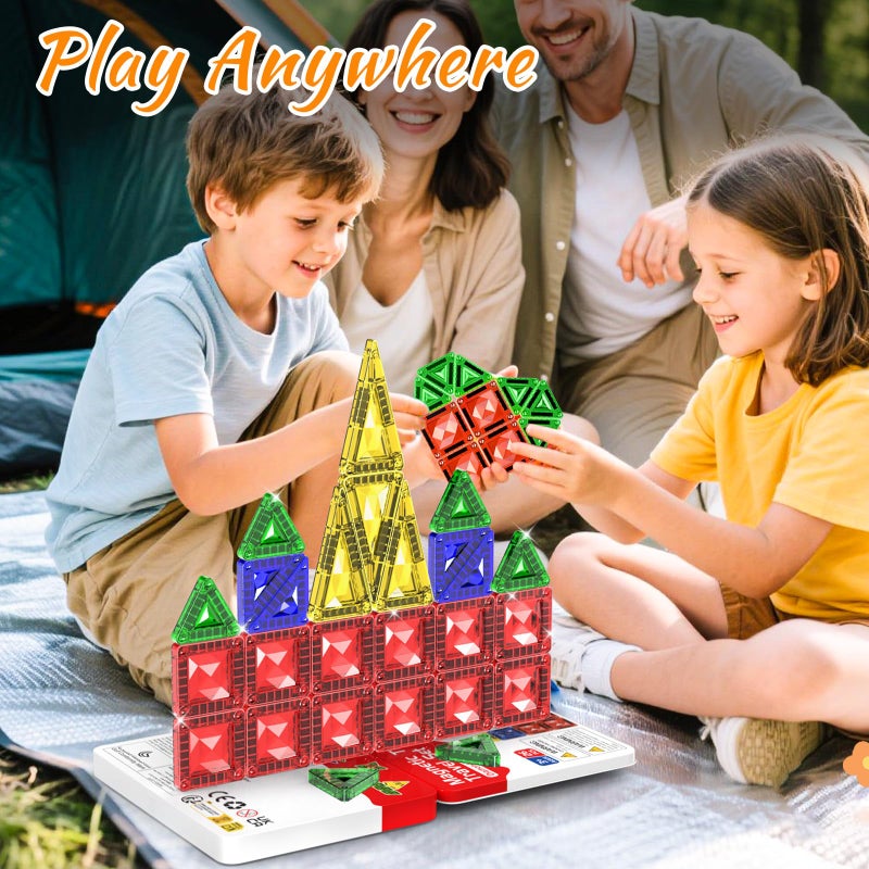 Zupooko Mini Magnetic Tiles for Kids Ages 3-8, Travel Magnetic Building Blocks with Metal Storage Box, STEM Educational Toys, Montessori Sensory Learning Toys for Toddlers, Gift for Boys & Girls - Image 4