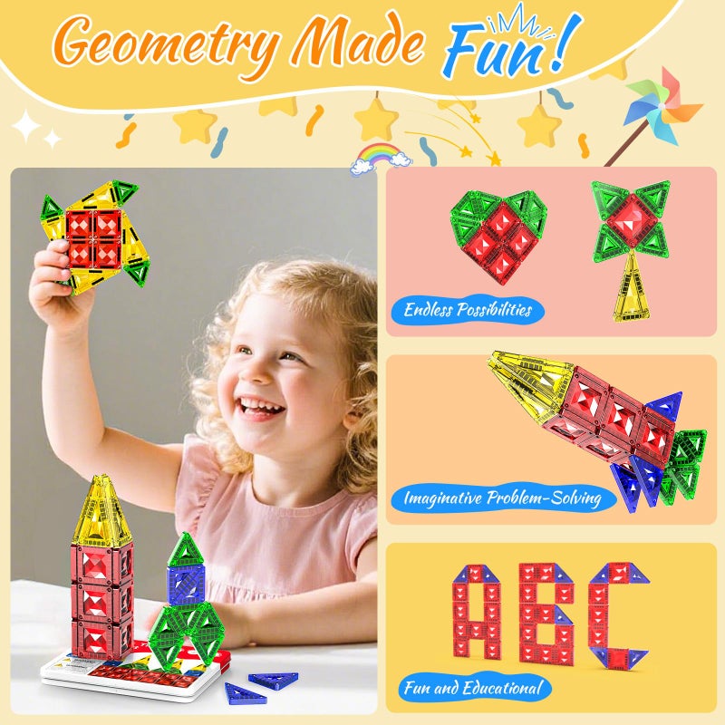 Zupooko Mini Magnetic Tiles for Kids Ages 3-8, Travel Magnetic Building Blocks with Metal Storage Box, STEM Educational Toys, Montessori Sensory Learning Toys for Toddlers, Gift for Boys & Girls - Image 5