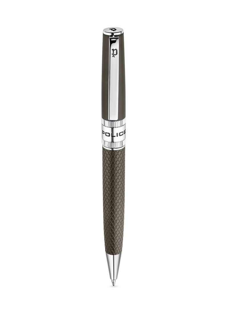 POLICE Serif.2 Grey Stainless Steel Textured Pen with Silver Trims and Blue Ink  - Image 1