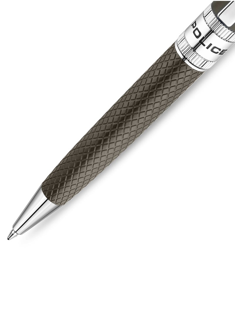 POLICE Serif.2 Grey Stainless Steel Textured Pen with Silver Trims and Blue Ink  - Image 3