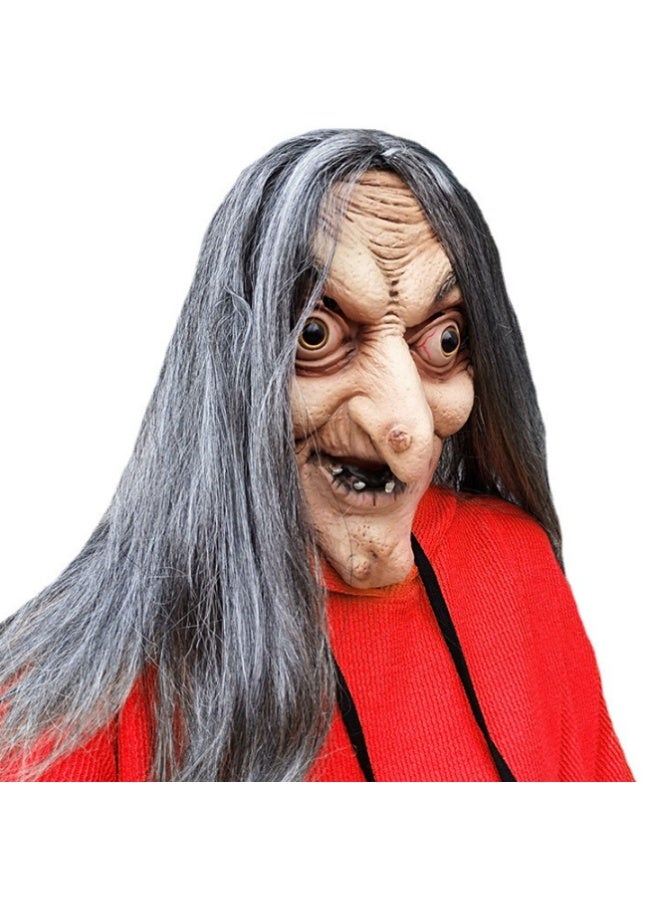 Witch Halloween Horror Devil Mask With Long Hair - Evil Costume Latex Realistic Face Old Women - Creepy Cosplay Decor for Adults - Image 1