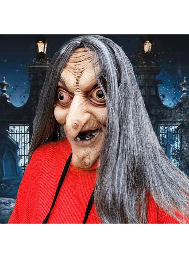 Witch Halloween Horror Devil Mask With Long Hair - Evil Costume Latex Realistic Face Old Women - Creepy Cosplay Decor for Adults - Image 2