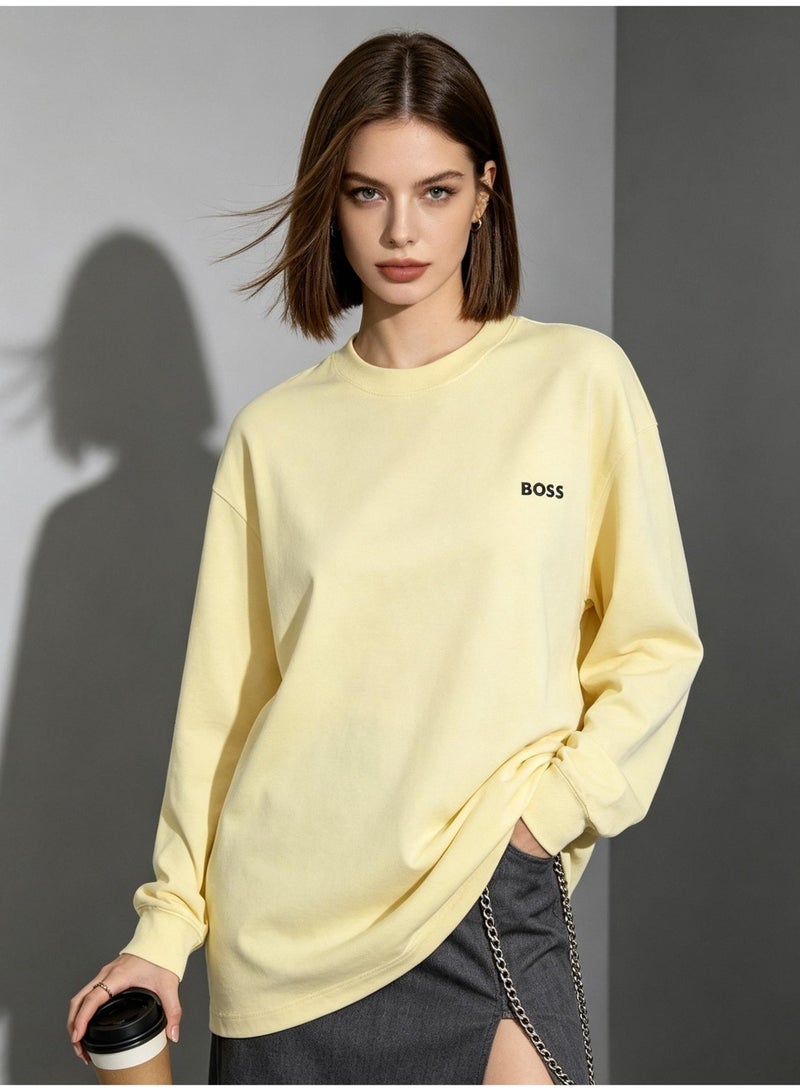 BOSS Men Pale Butter Yellow Crew Neck Sweatshirt Bright Casual Weekend Outdoor Outfit Yellow - Image 3
