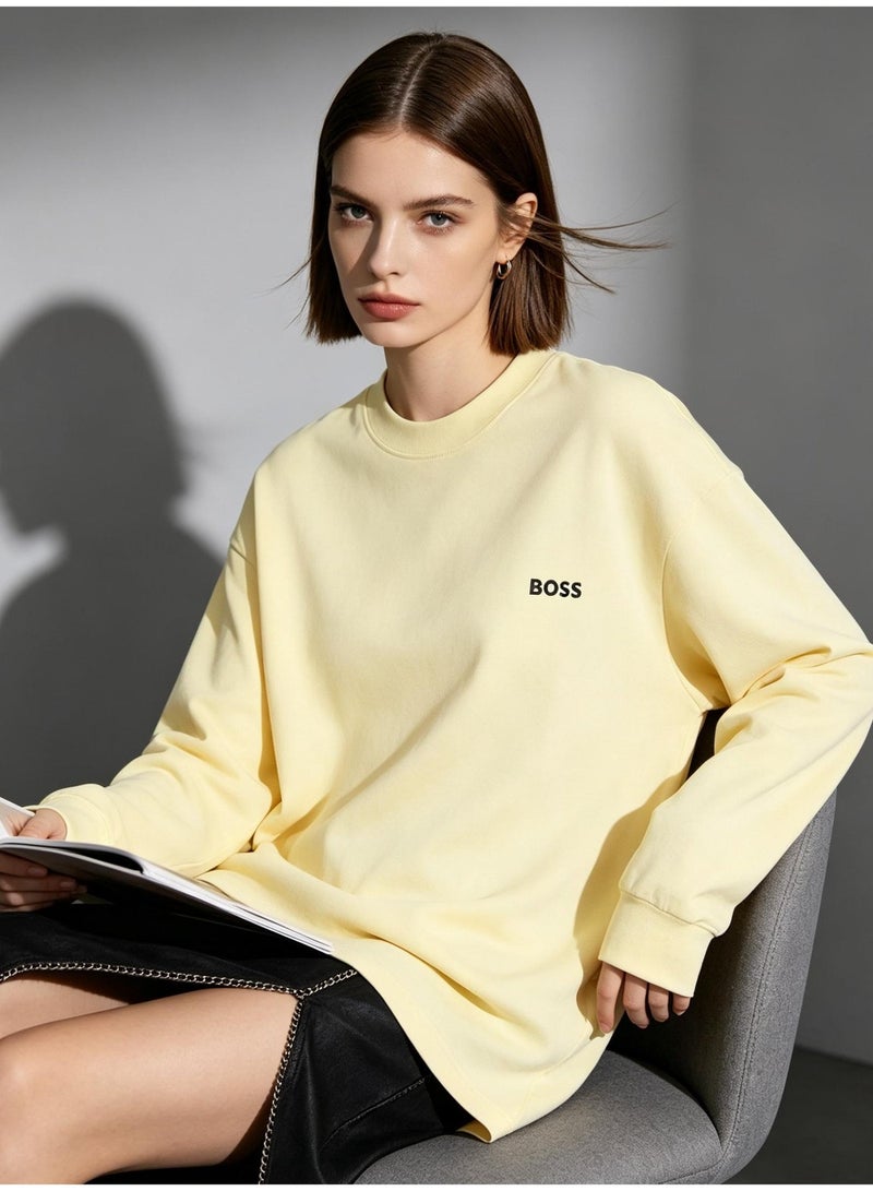 BOSS Men Pale Butter Yellow Crew Neck Sweatshirt Bright Casual Weekend Outdoor Outfit Yellow - Image 2