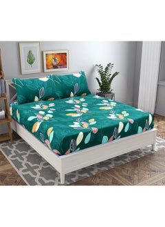 BSB HOME BSB HOME 144 TC Double Floral Bedsheet with 2 Pillow Covers | 120 GSM Soft Brushed Microfiber - Breathable & Wrinkle Free - (88 X 90 Inch, Dark Green & Yellow)  - Image 1