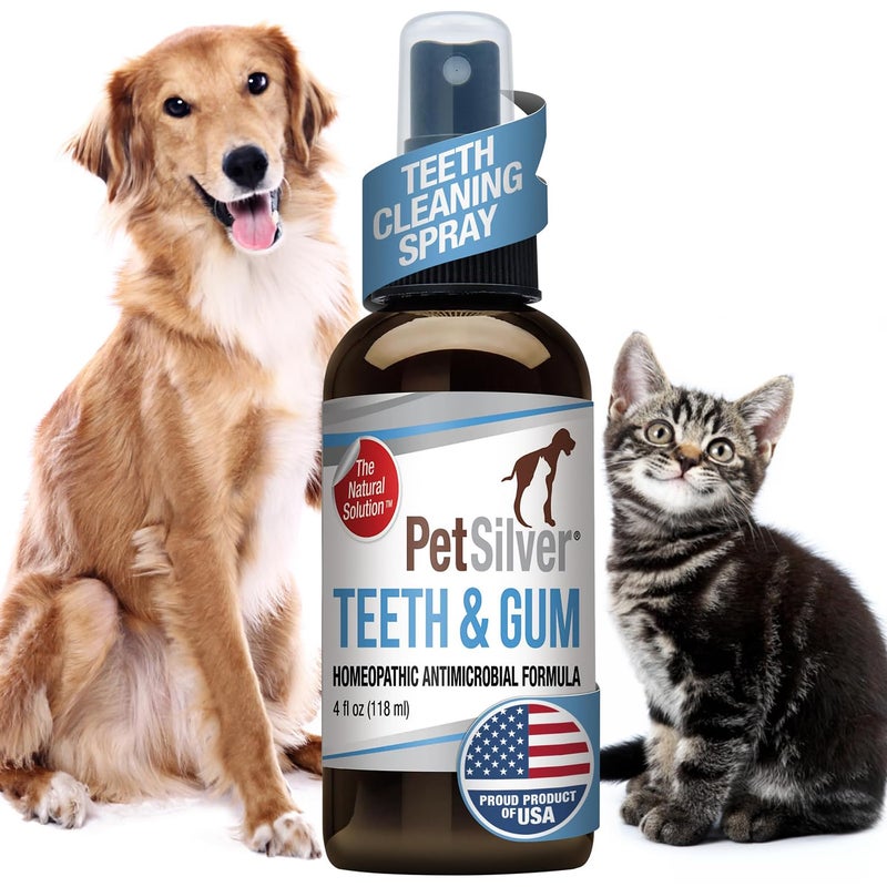 PetSilver Teeth & Gum Spray - Dog Dental & Teeth Cleaning Spray for Plaque & Tartar Build-Up Reduction - Natural Breath Freshener for Dogs and Cats - Patented Chelated Silver - Made in The USA - 4 oz - Image 1