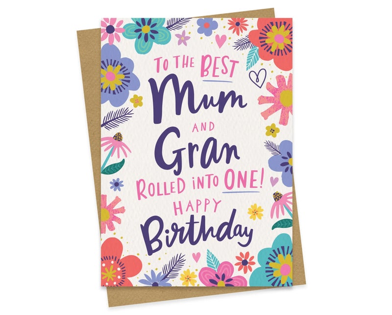 DottyBlack Mum & Gran Birthday Card | Happy Birthday Greeting Card with Envelope | Blank Inside Birthday Card for Mum, Grandma, Grandmother, Family Wishes & Personal Messages - Image 1