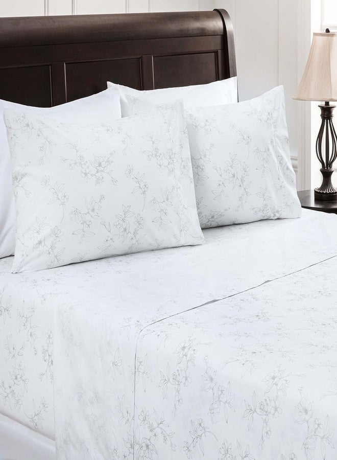 Chanasya Premium Printed King Bed Sheet Set 4-Piece - Soft Hand Drawn Sketch Floral Print -1 Flat 1 Fitted Sheet 2 Pillowcases - Wrinkle Resistant Microfiber Sheets - White - King - Image 2