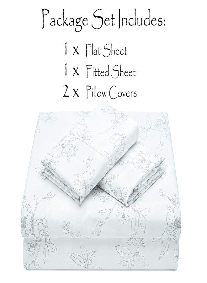 Chanasya Premium Printed King Bed Sheet Set 4-Piece - Soft Hand Drawn Sketch Floral Print -1 Flat 1 Fitted Sheet 2 Pillowcases - Wrinkle Resistant Microfiber Sheets - White - King - Image 4
