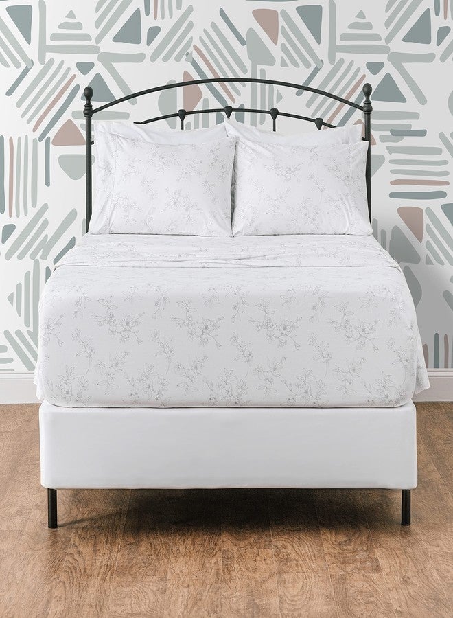 Chanasya Premium Printed King Bed Sheet Set 4-Piece - Soft Hand Drawn Sketch Floral Print -1 Flat 1 Fitted Sheet 2 Pillowcases - Wrinkle Resistant Microfiber Sheets - White - King - Image 1