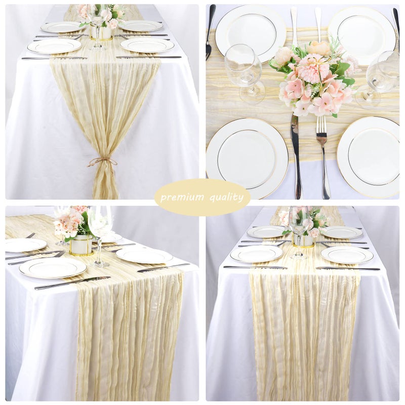 Fivenl 12 Pack 10Ft Cheesecloth Table Runner 35x120 Inch Boho Gauze Rustic Cheese Cloth Long Romantic Table Runner for Wedding Bridal Shower Birthday Party Table Decor (Beige) - Image 5