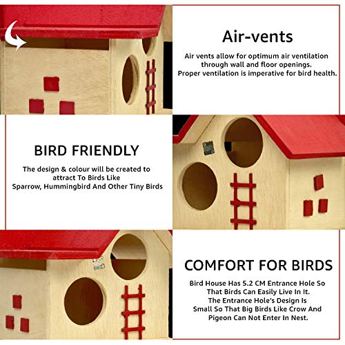 PetNest Bird House for Balcony and Garden Hanging for Love Birds, Sparrow, Hummingbird, Kingfisher Birds Nest for Balcony Made with Russian Wood with Hanging and Wall Pink - DECO6 - Image 4