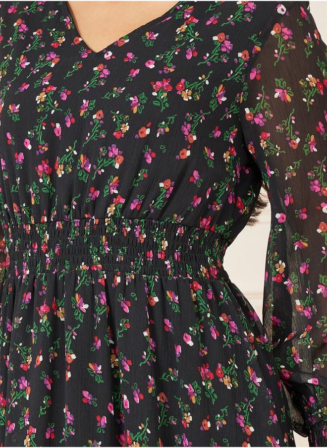 Styli - Ditsy Floral Print Smocked Waist Midi Dress - Image 1