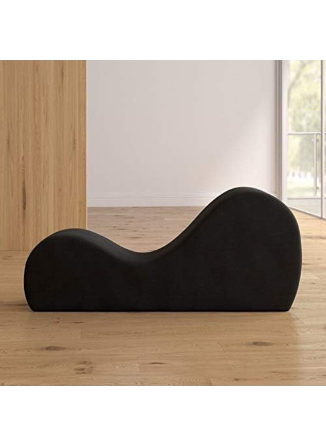Stylish Velvet S-Shape Sofa Modern Yoga Chaise Lounge Comfort with Vintage Charm (Black)