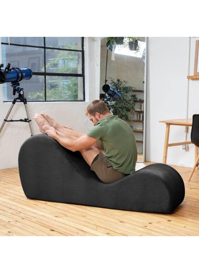 Stylish Velvet S-Shape Sofa Modern Yoga Chaise Lounge Comfort with Vintage Charm (Black)