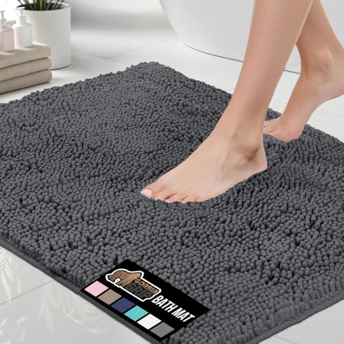 GORILLA GRIP Bath Rug Mat, Soft Absorbent Chenille, Quick Dry Microfiber Mats, Rubber Backing Washable Shower Floor Rugs, Bathmat Runner, US Designed Bathroom Home Decor Accessories 24x17, Charcoal - Image 1