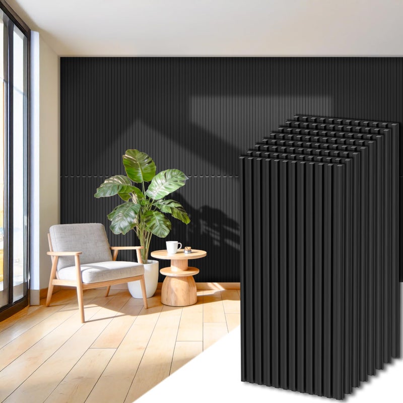 RITOLLO 8-Pack PVC Slat Wall Panels for Interior Wall Decor, 24x48in 3D Fluted Panels, 2x4 FT Cuttable Drop Ceiling Tiles for Bathroom, Studio and TV Background, Water-Proof & Renter-Friendly(Black) - Image 1