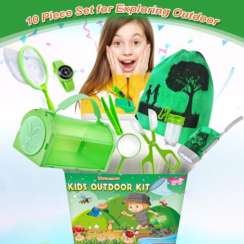YOPINSAND Bug Catcher Kit Outdoor Explorer Kit for Kids 10 Pcs Bug Catching Kit with Toy Cage Backpack Flashlight Manifying Glass Toy Net Outdoor Exploration Toys Gift for Boys Girls 312 - Image 5