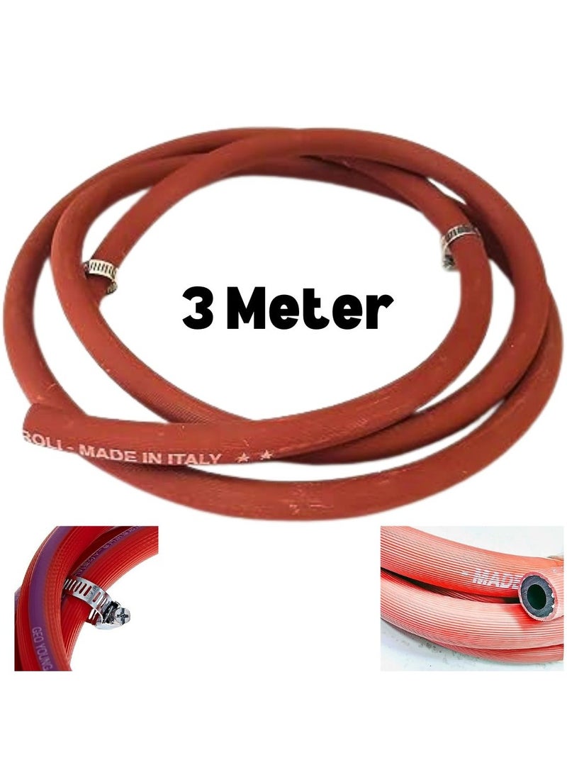ARTC ARTC Premium Italian Gas Hose With 2-Clips, 3m & 6m Flexible, High-Quality Rubber Hose For Gas Stoves, Grills And Appliances (Made in Italy) (3m)  - Image 1
