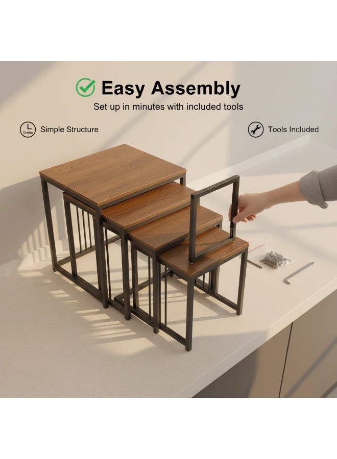 POWER 3PCS Nesting Side Tables Set Wooden Top Metal Frame Stackable Small Coffee Tables for Living Room Bedroom Sofa Space Saving End Tables Easy Assembly - Image 5