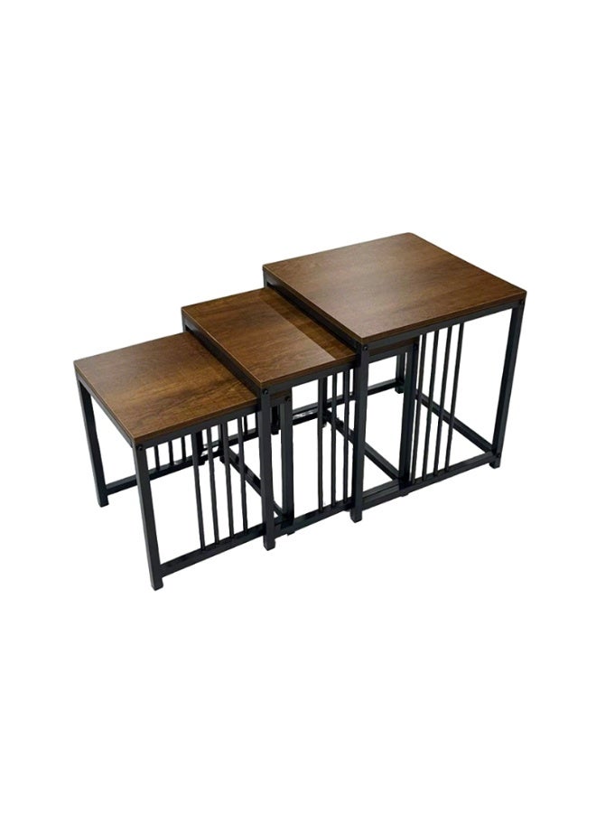 POWER 3PCS Nesting Side Tables Set Wooden Top Metal Frame Stackable Small Coffee Tables for Living Room Bedroom Sofa Space Saving End Tables Easy Assembly - Image 2
