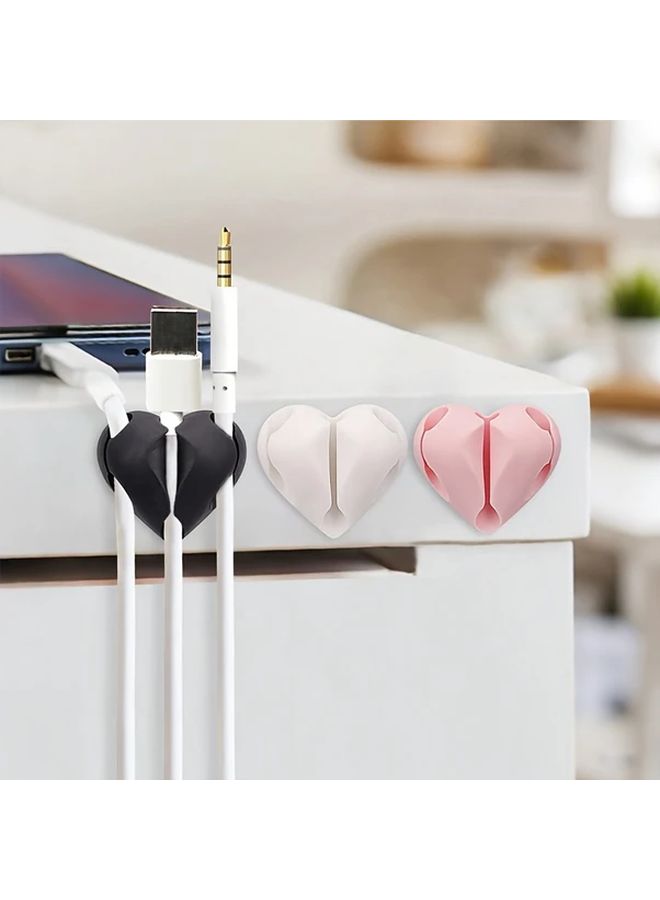 Black Three Hole Heart Shaped Cable Organizer Self Adhesive Wire Holder - Image 1