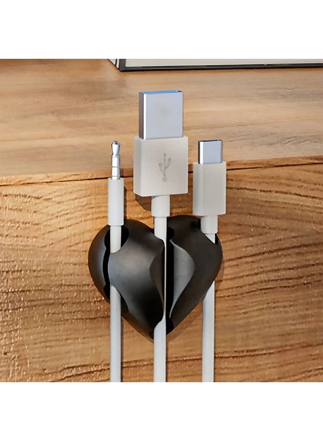 Black Three Hole Heart Shaped Cable Organizer Self Adhesive Wire Holder - Image 3