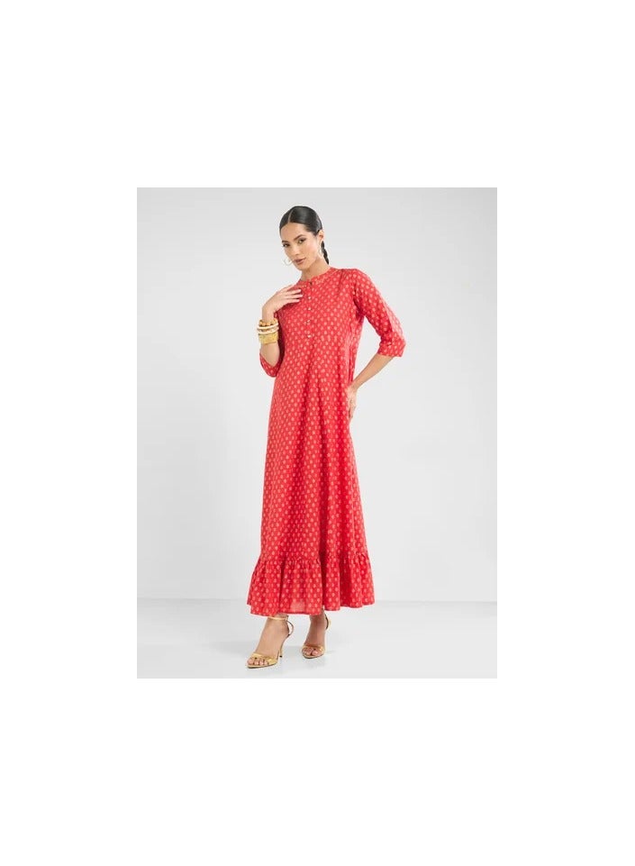 ARABIAN CLOSET Embroidered Button Neck Jalabiya 