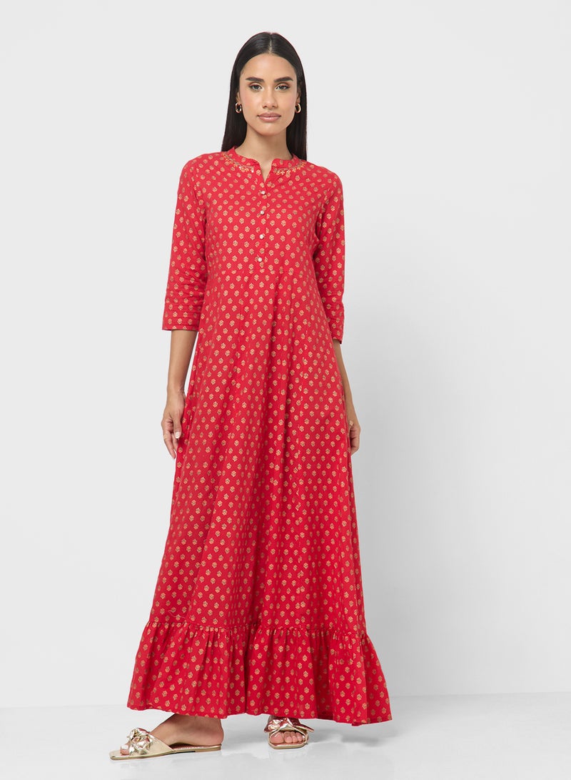 ARABIAN CLOSET Embroidered Button Neck Jalabiya  - Image 4