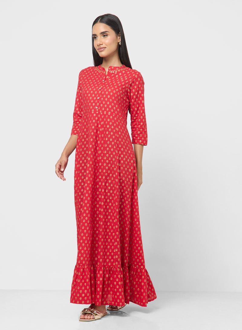ARABIAN CLOSET Embroidered Button Neck Jalabiya  - Image 1