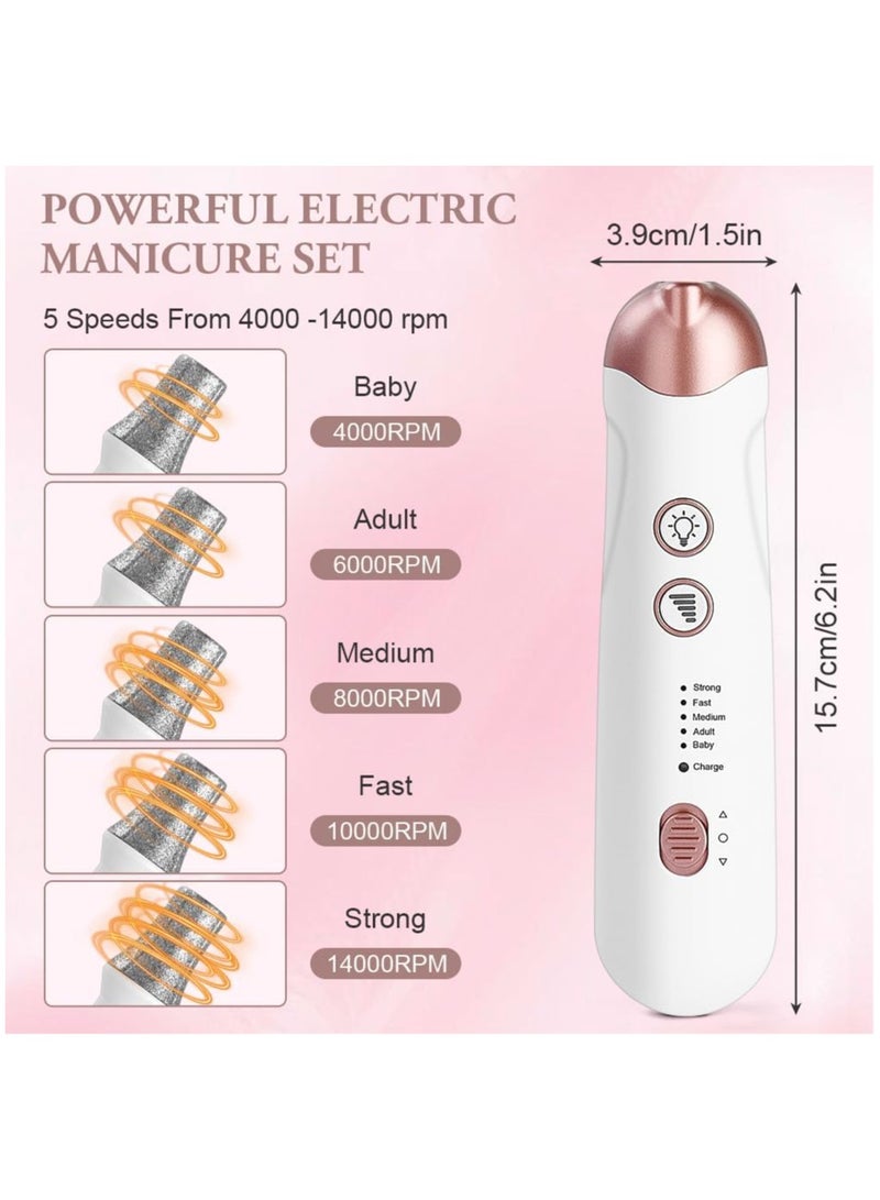 عام مجموعة أدوات مانيكير كهربائية محمولة قابلة للشحن تحتوي على ضوء LED مع محور تبديل سرعة 5 غير محاصر لصالونات الأظافر نمط المانيكير كهربائي للمبتدئين. - Image 2