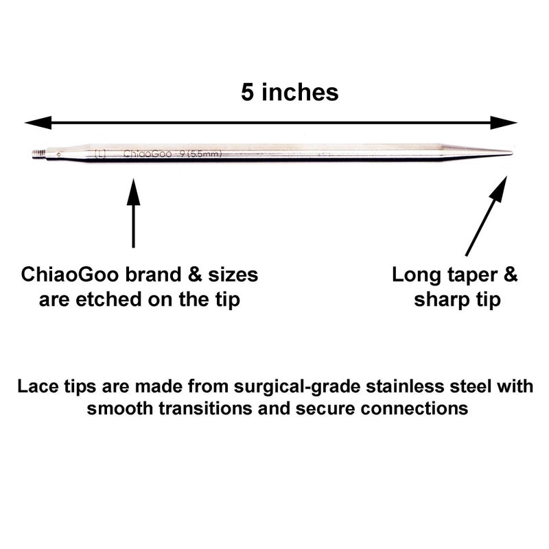 ChiaoGoo Twist Red Lace 5-Inch Small 7500-S Interchangeable Circular Knitting Needle Set, Sizes US 2, 3, 4, 5, 6, 7, 8, Stainless Steel with 3 Cords with Project Bag - Image 4