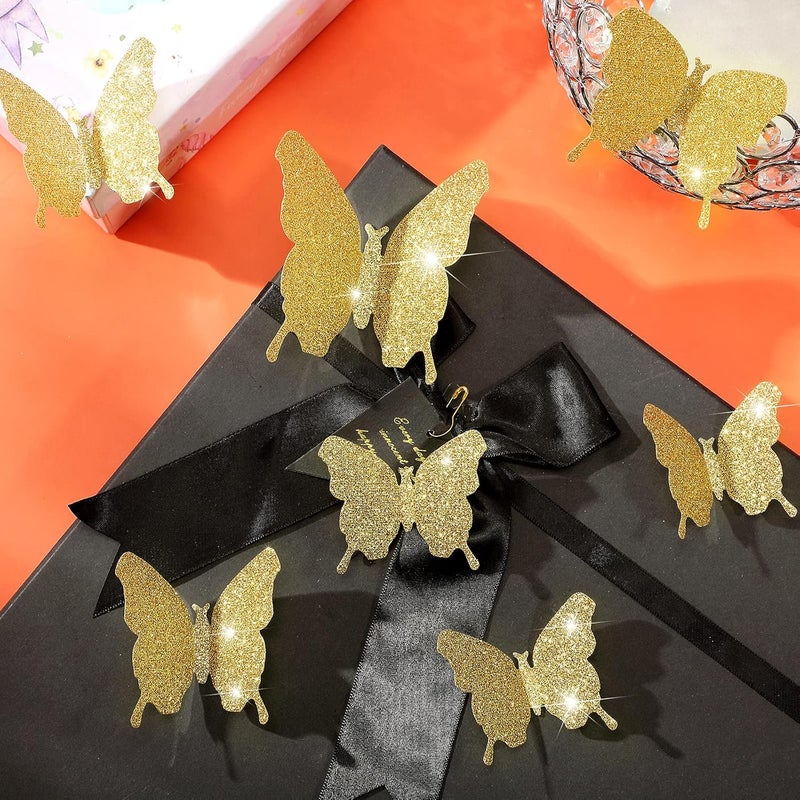 BBTO 48 Pieces Butterfly Wall Decor DIY Mirror 3D Butterfly Stickers Removable Decals for Home Bedroom School Bathroom Living Room Decor(Glitter Gold) - Image 5