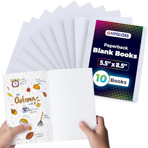 Hygloss كتب هايغلوس فارغة 5.5 × 8.5 بوصة - 10 عبوة - غلاف ورقي أبيض للرسم والكتابة - كتب فارغة للتدوين، الرسم أو الفنون والحرف - Image 1