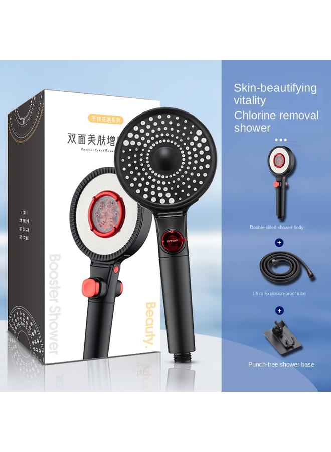 Bluejw European And American Black Wu Style Hand-held Water Purification Double-sided Shower Nozzle Pressurized Chlorine Removal And Skin Beauty Household Bathing Pressurized Shower Head  - Image 1
