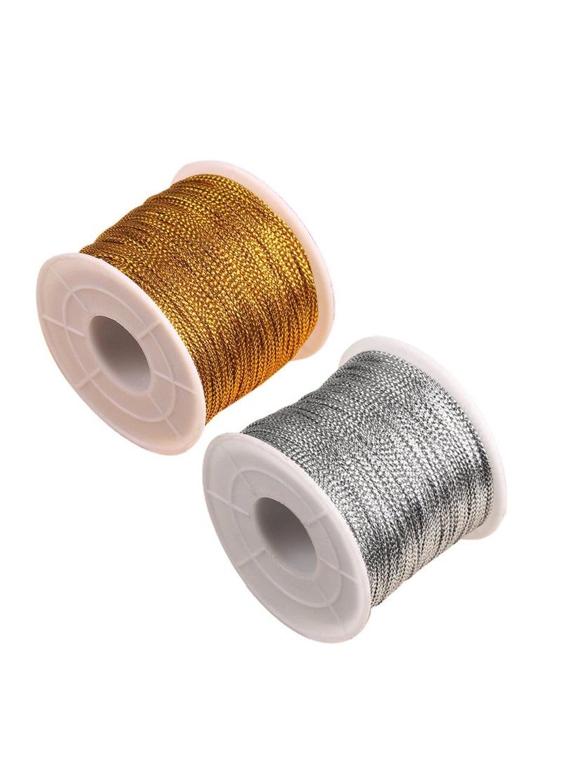 2 Rolls Gold and Silver String Twine, 100m x 1mm Metallic Cord Craft Making Cord, Suitable for DIY Craft Jewelry Making Hanging Card Gift Wrapping Decor - Image 1
