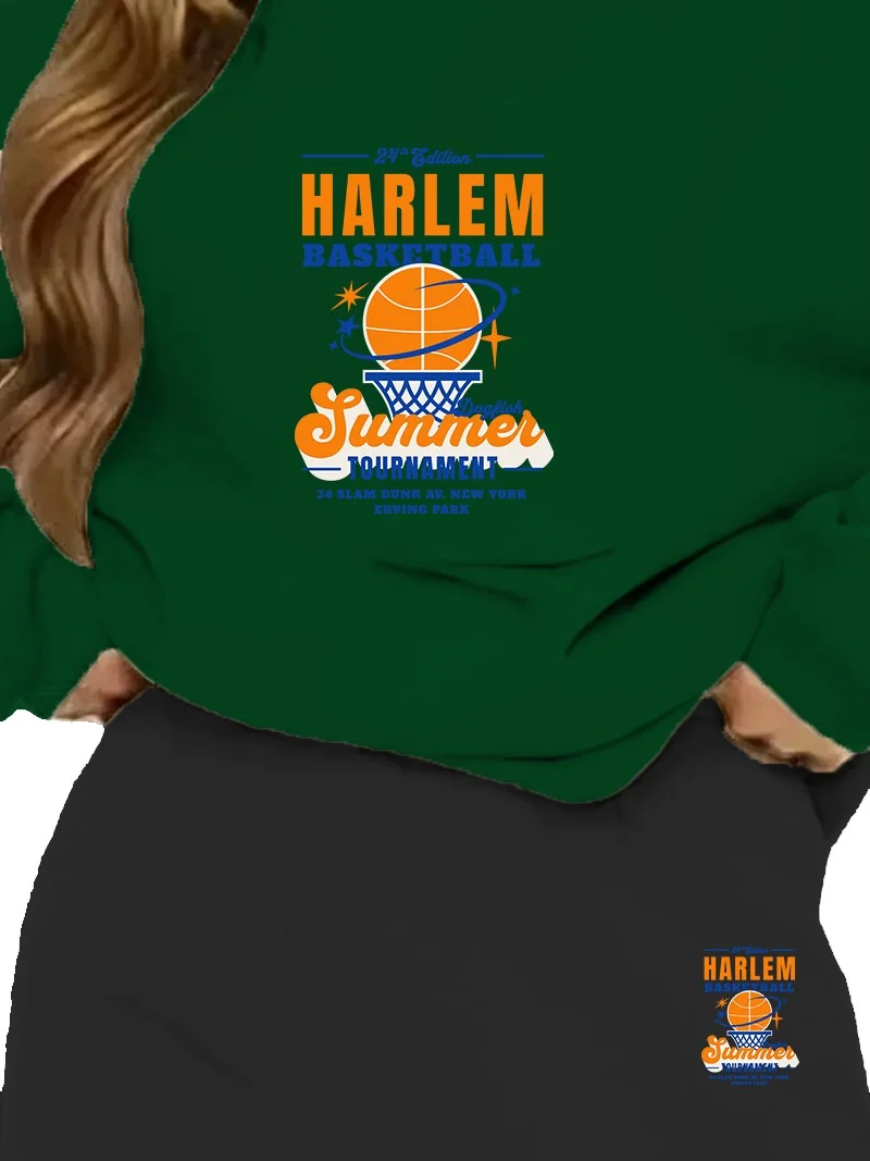 دوغ فش Tracksuit Set Oversize Harlem Basketball Tournament College Printed Tracksuit Set,lover,couple Combination Green